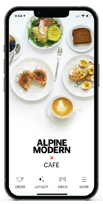 Alpine Modern mobile app showing rewards program on iPhone